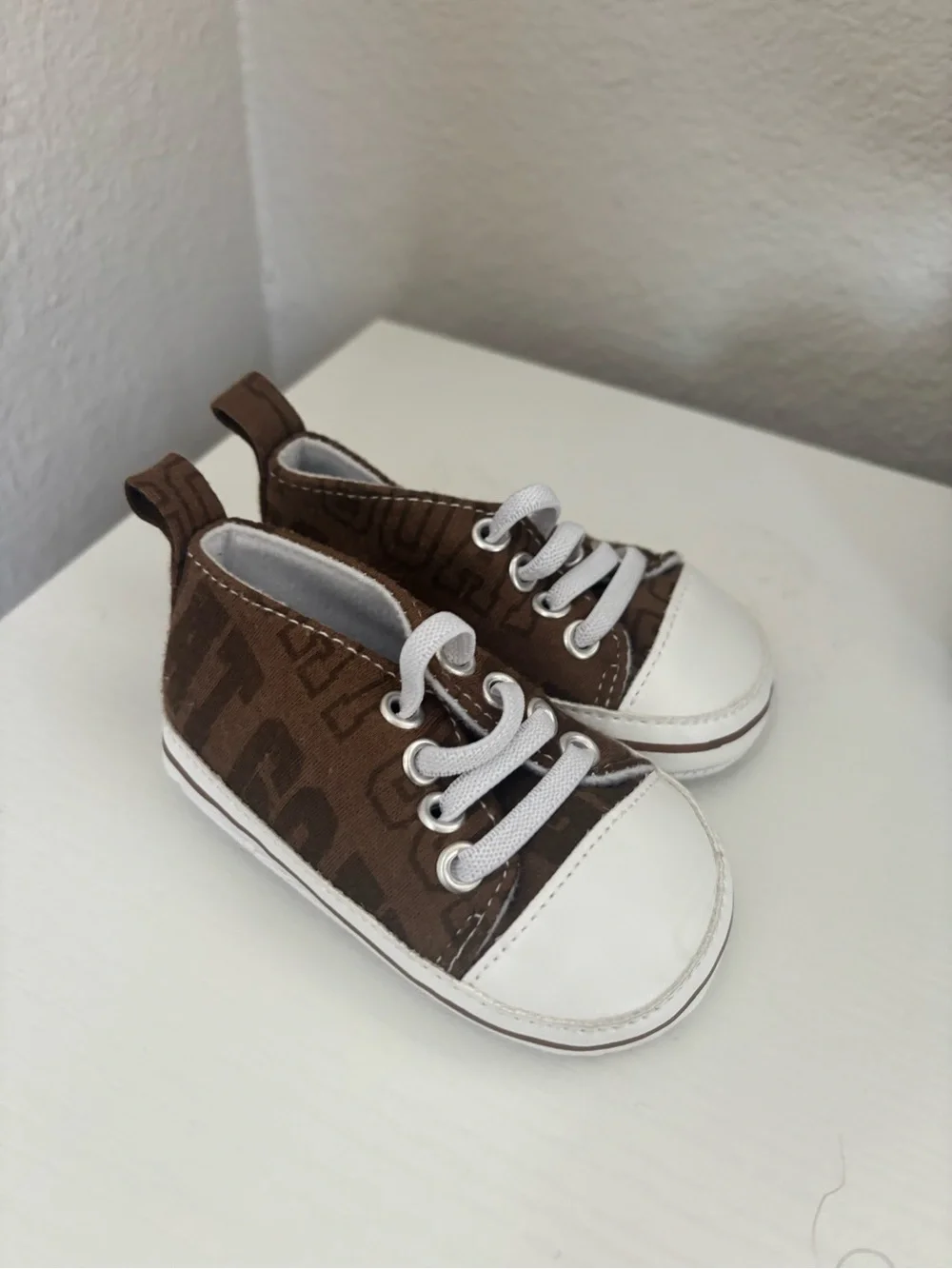 Kids Brown Canvas Slip-On Sneakers with White Toe